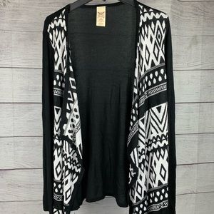 Faded Glory Black White Open Cardigan Longer Sides M (8-10)
